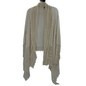 MALIBU SKY Crochet Festival Cardigan Size M Ivory Long Sleeve Open Front Boho